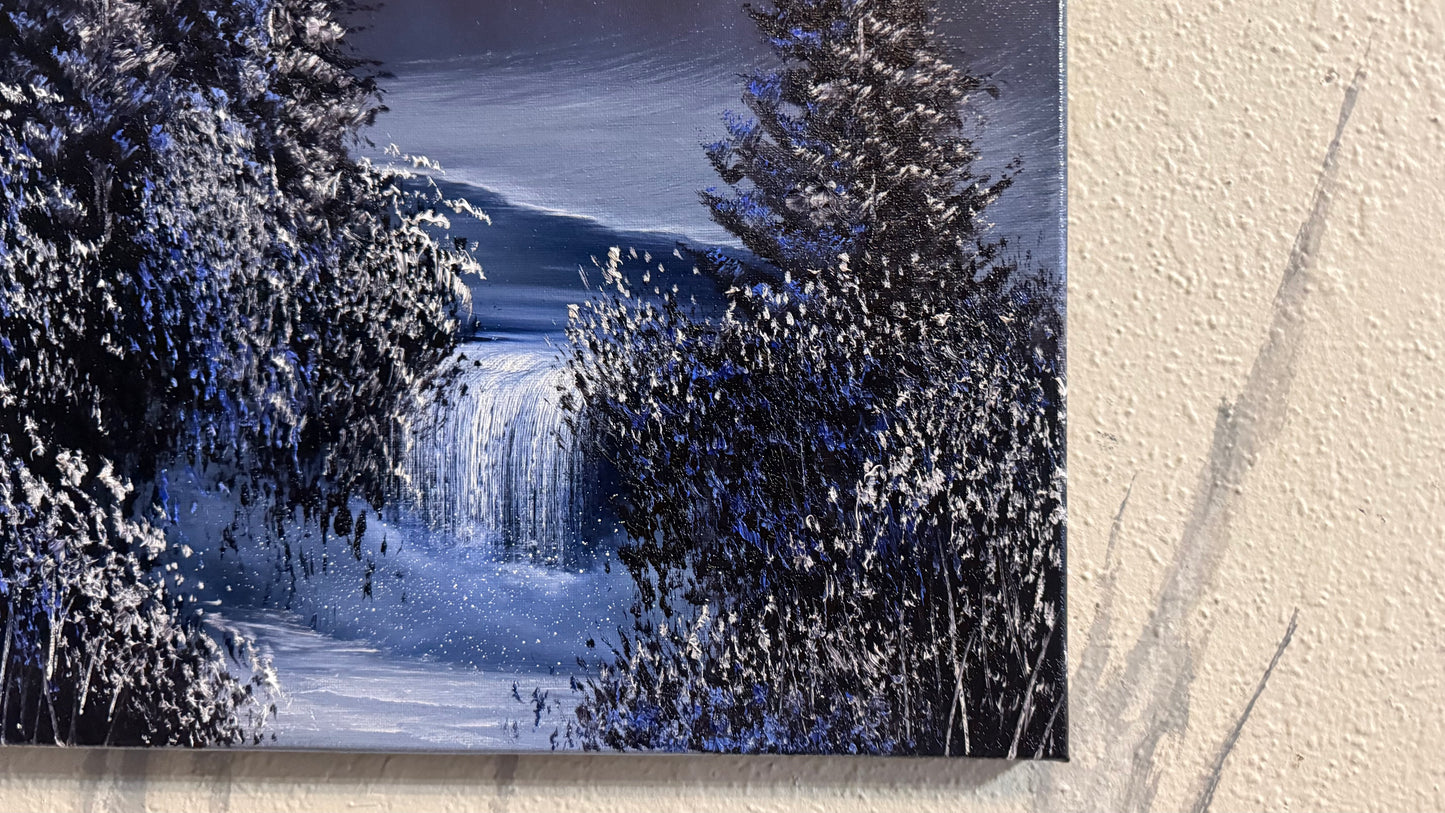 Painting #2252 - 16x20" Canvas - Full Moon Mountain Landscape painted 1-23-26