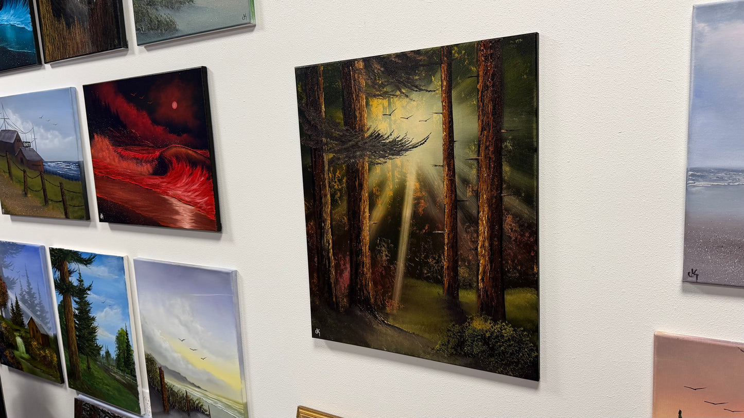 Painting #2521 - 20x24" Canvas - Sunset Forest Landscape painted 7-20-26
