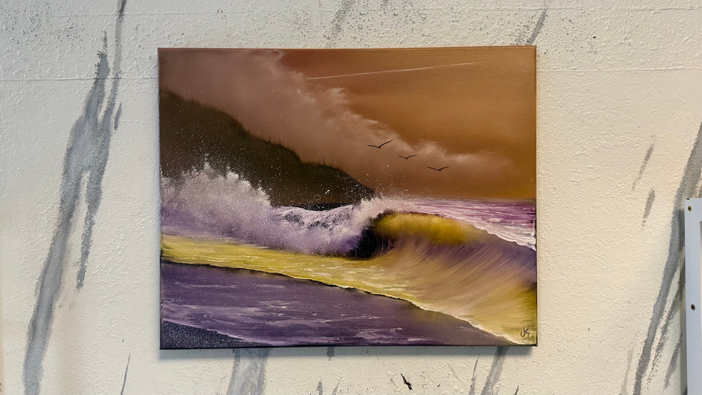 Painting #2165 - 16x20" Canvas - Sunset Seascape painted 11-26-25