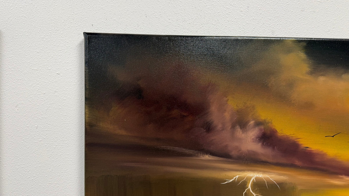Painting #2597 - 22x28" Black Canvas - Dramatic Sunset Seascape painted 9-12-26
