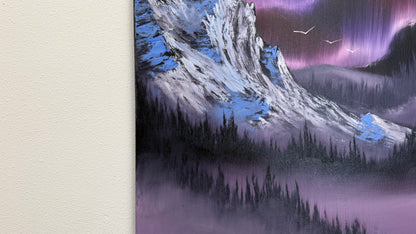 Painting #2559 - 16x20" Canvas - Northern Lights Mountain Landscape painted 8-21-26