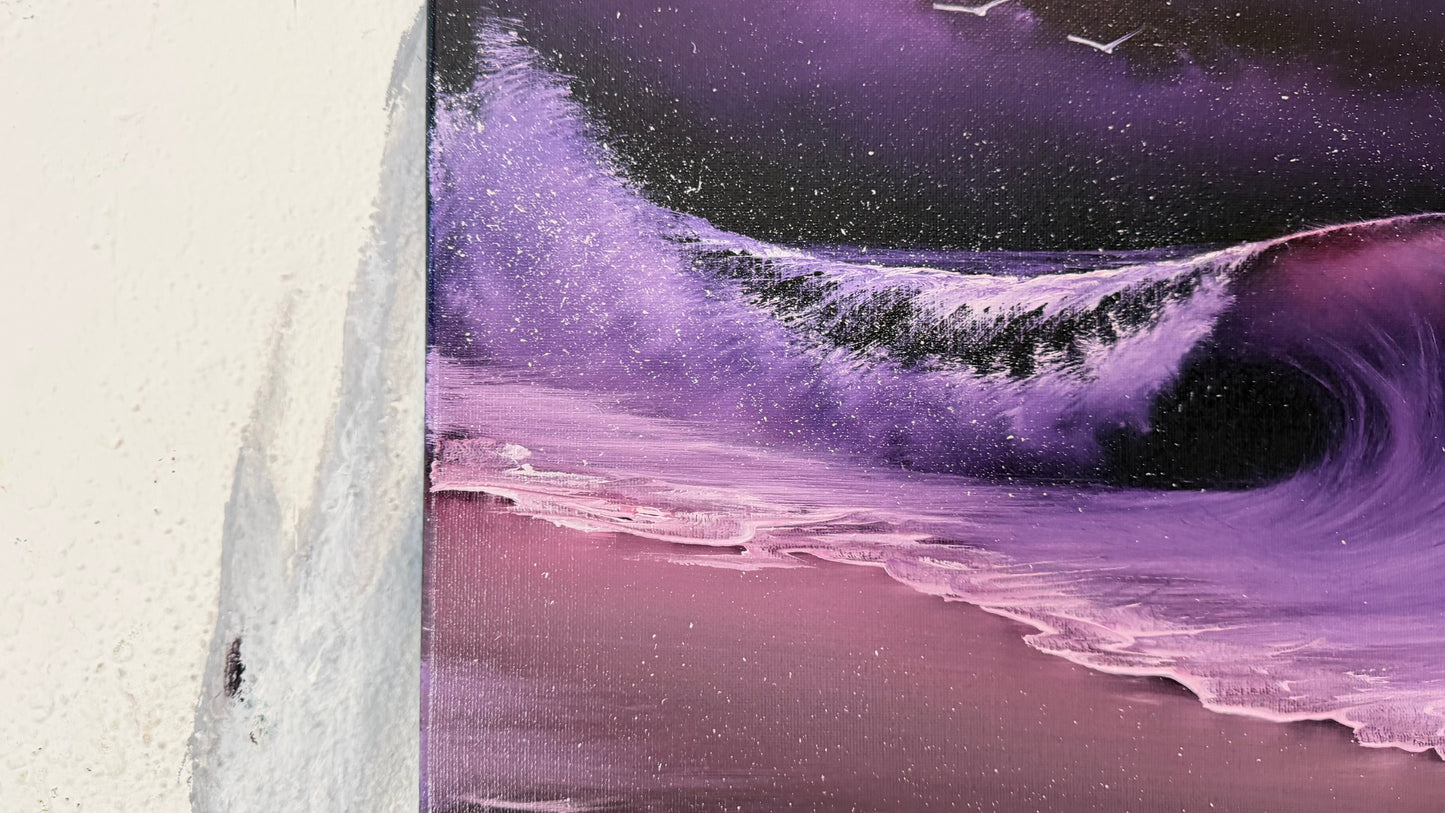 Painting #2492 - 16x20" Canvas - Purple Seascape painted 6-20-26