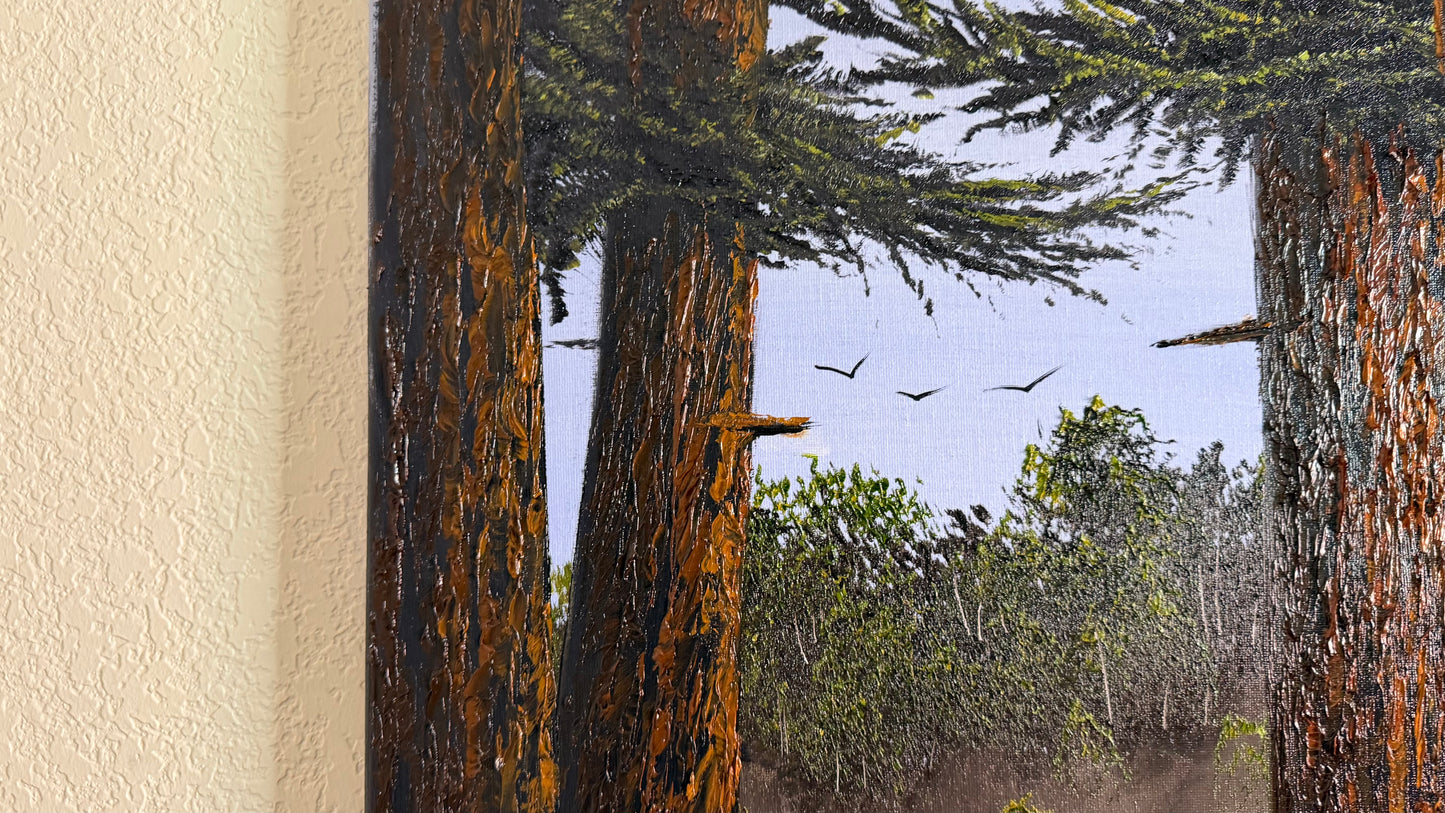 Painting #2509 - 16x20" Canvas - Ponderosa Pines painted 7-10-26