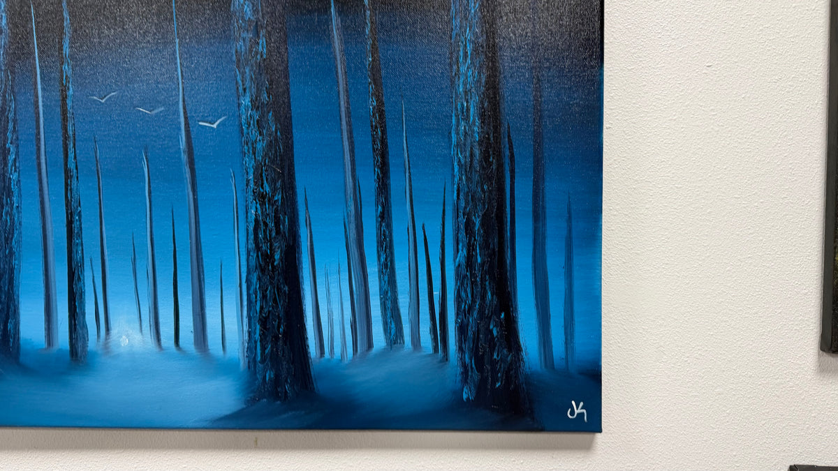 Painting #2647 - 18x24" Canvas - Blue Foggy Forest painted 10-12-26