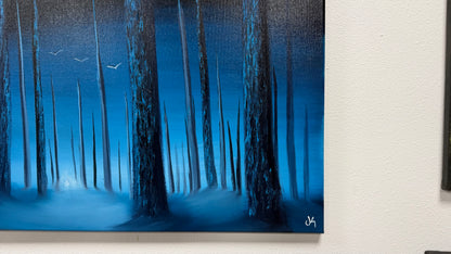 Painting #2647 - 18x24" Canvas - Blue Foggy Forest painted 10-12-26