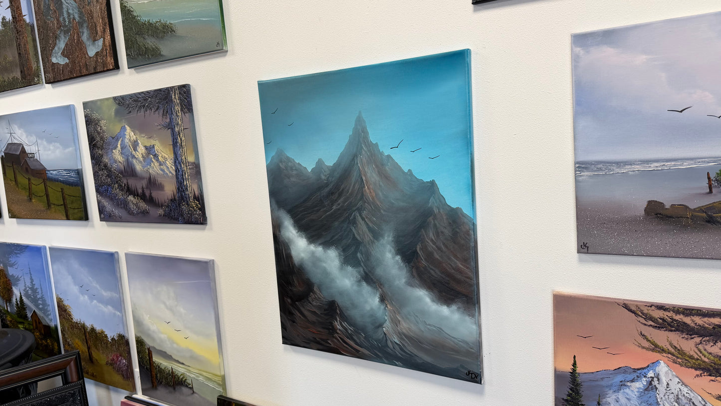 Painting #2567 - 22x28" Canvas - Alpine Mountain Landscape painted by Dani and Josh on 8-25-26
