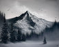 Painting #2430 - 16x20" Canvas - Black and White Mountain Landscape painted 5-6-26