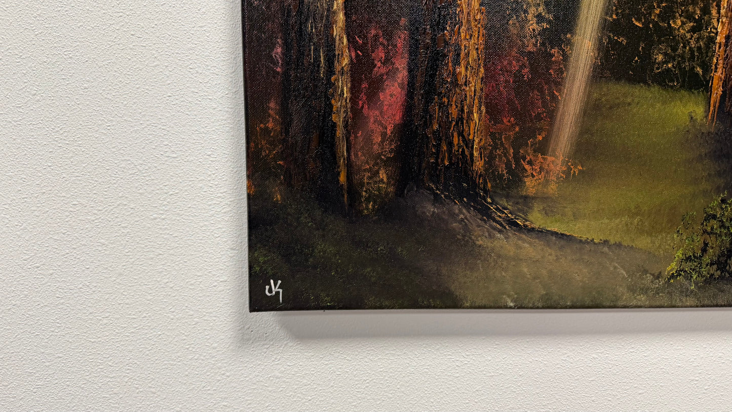 Painting #2521 - 20x24" Canvas - Sunset Forest Landscape painted 7-20-26