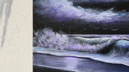 Painting #2318 - 16x20" Canvas - Acrylic Night Seascape painted 3-6-26