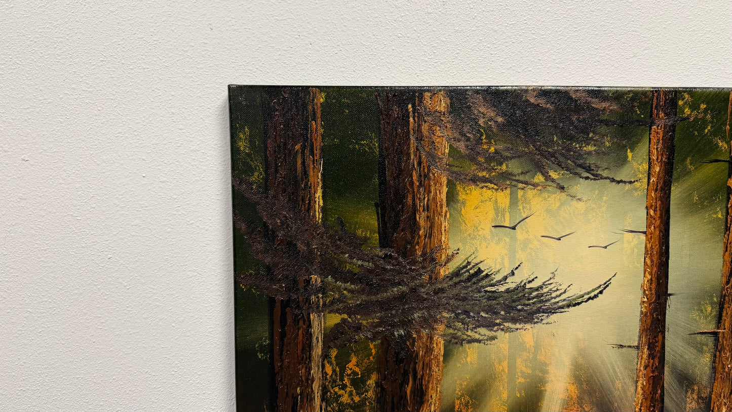 Painting #2521 - 20x24" Canvas - Sunset Forest Landscape painted 7-20-26