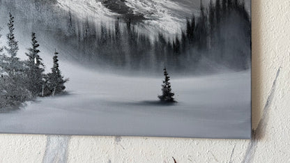 Painting #2432 - 16x20" Canvas - Black and White Mountain Landscape painted 5-8-26