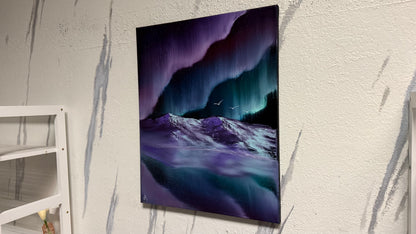 Painting #2185 - 16x20" Canvas - Aurora Mountain Landscape painted 12-13-25