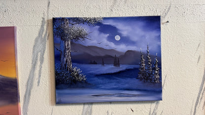 Painting #2229 - 16x20" Canvas - Night Farm Landscape painted 1-9-26