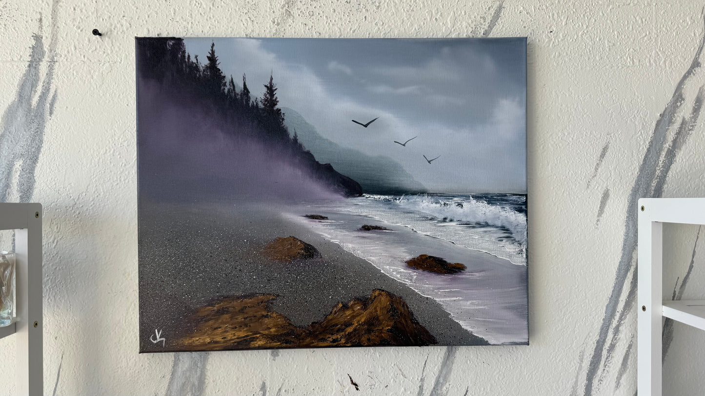 Painting #2070 - 16x20" Canvas - Heceta Beach Seascape painted 9-22-25