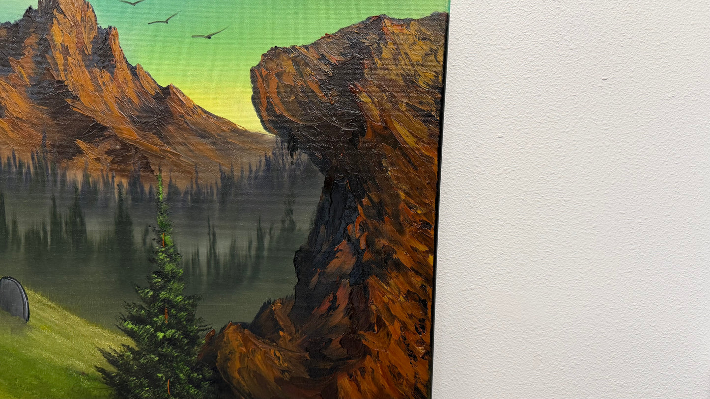 Painting #2556 - 18x24" Canvas - Sunset Mountain Landscape painted 8-19-26