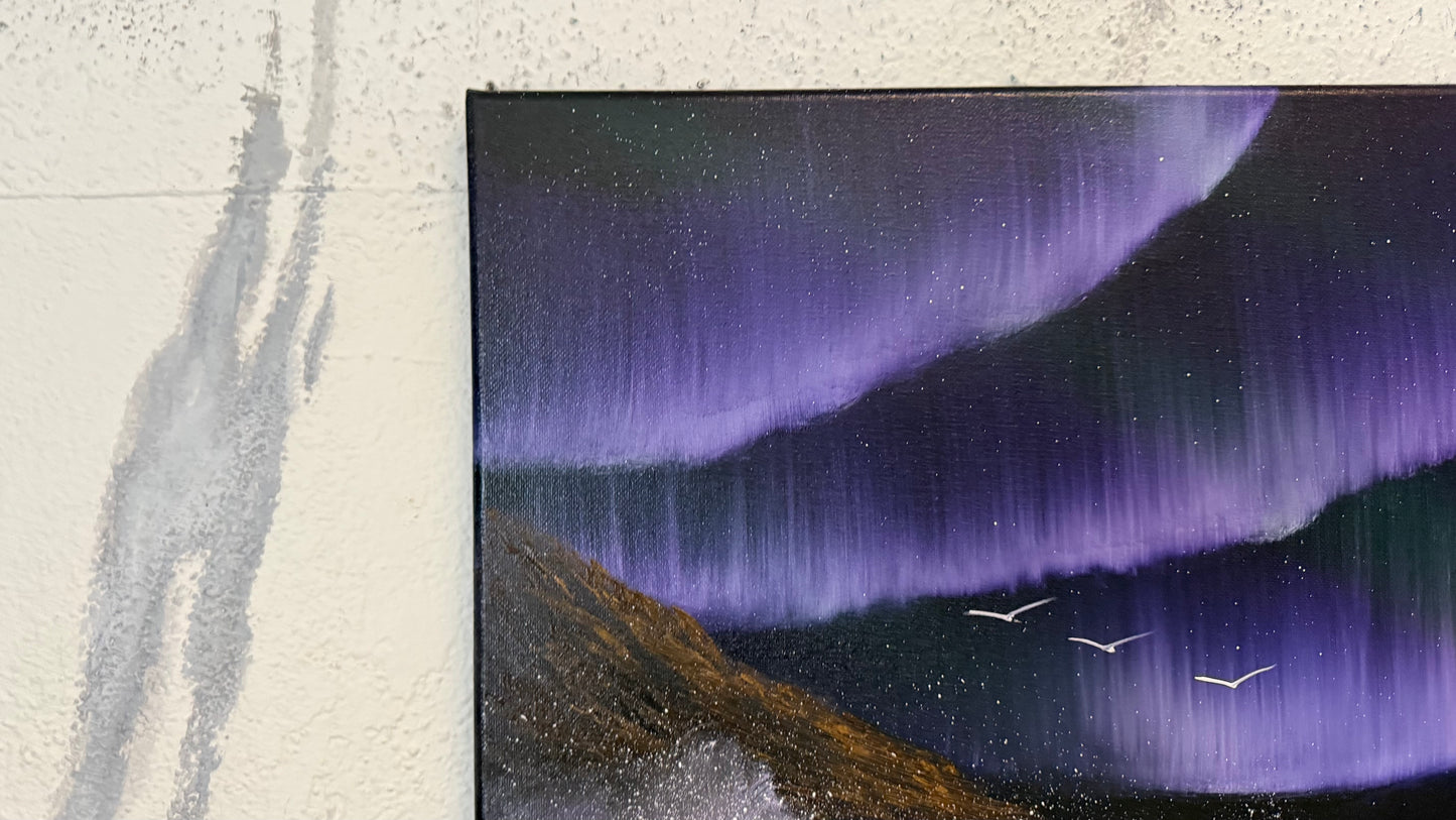Painting #2311 - 16x20" Canvas - Aurora Borealis Seascape painted 2-28-26