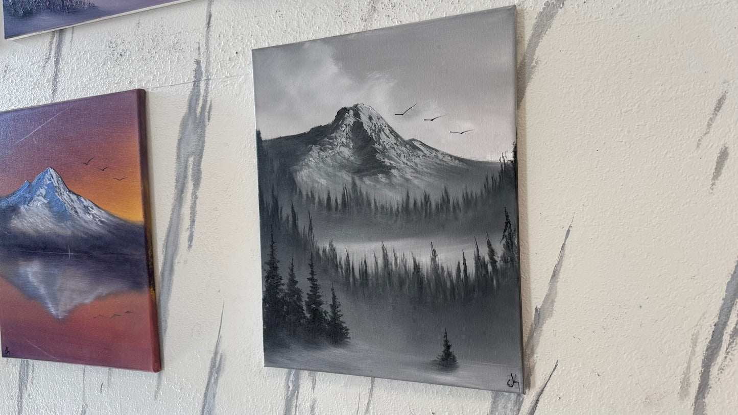 Painting #2211 - 16x20" Canvas - Black and White Mt Hood painted 12-30-25