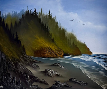 Painting #2416 - 20x24" Framed Canvas - Pacific Northwest Seascape painted 4-28-26