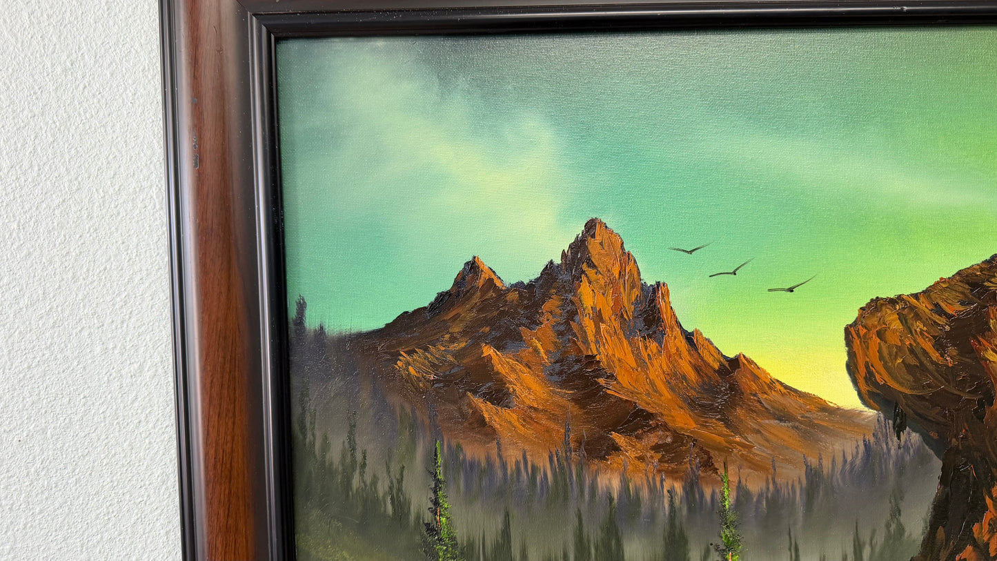 Painting #2556 - 18x24" Canvas - Framed Sunset Mountain Landscape painted 8-19-26