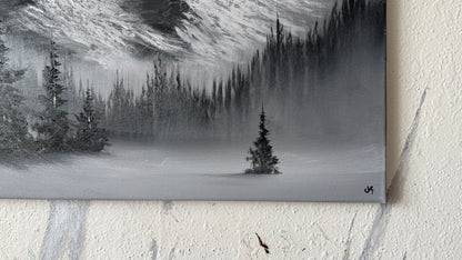 Painting #2430 - 16x20" Canvas - Black and White Mountain Landscape painted 5-6-26