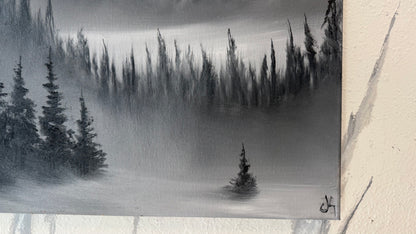 Painting #2211 - 16x20" Canvas - Black and White Mt Hood painted 12-30-25