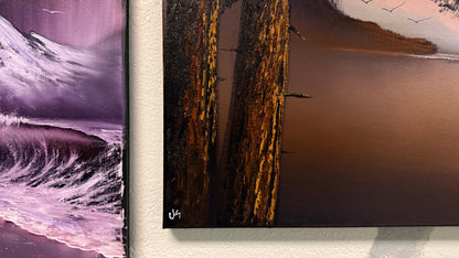 Painting #2373 - 16x20" Canvas - Sunset Oregon Seascape painted 4-4-26
