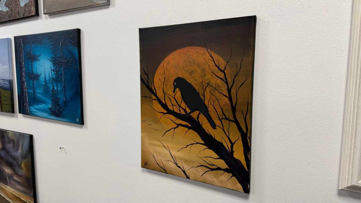 Painting #2607 - 16x20" Canvas - Raven Moon Landscape painted 9-18-26
