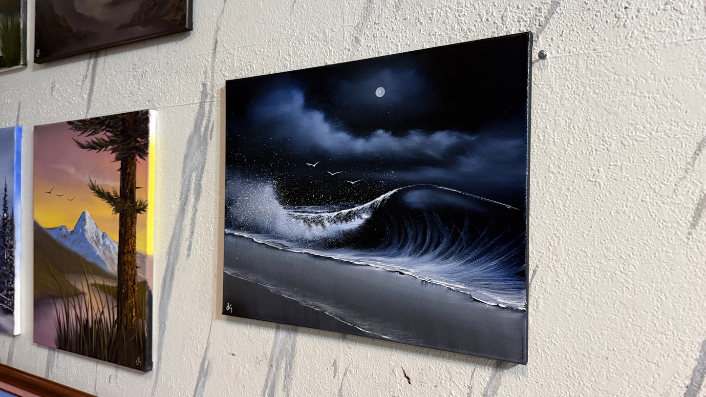 Painting #2384 - 16x20" Canvas - Crahsing wave Seascape painted 4-12-26