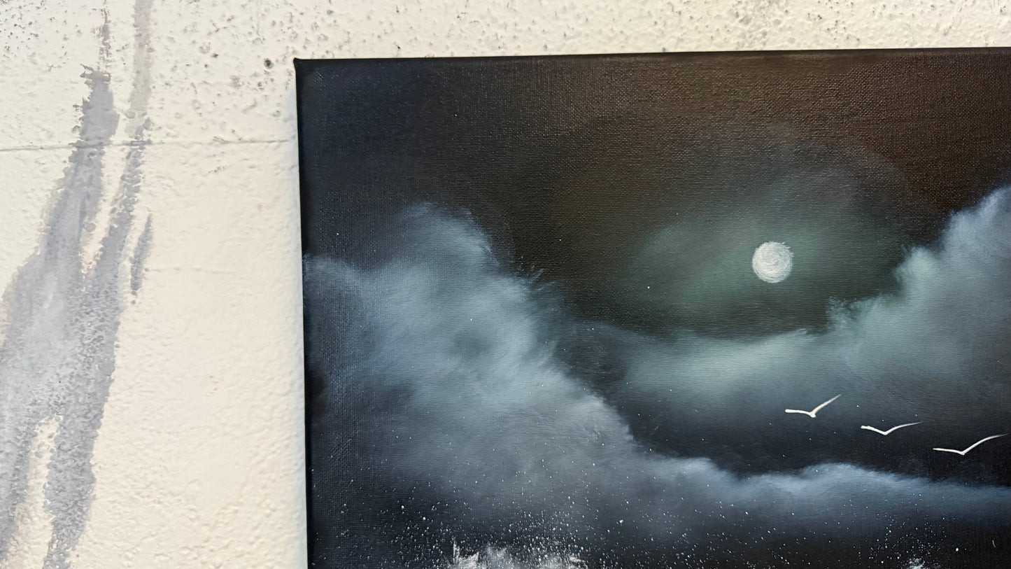 Painting #2329 - 16x20" Canvas - Crashing Waves Seascape painted 3-10-26