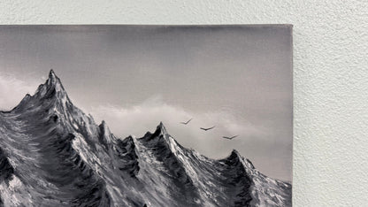Painting #2563 - 16x20" Canvas - Black and White Mountain Landscape painted 8-23-26