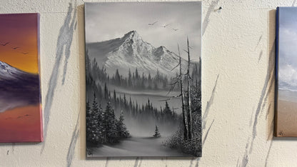 Painting #2247 - 18x24" Canvas - Black and White Mountain Landscape painted 1-19-26
