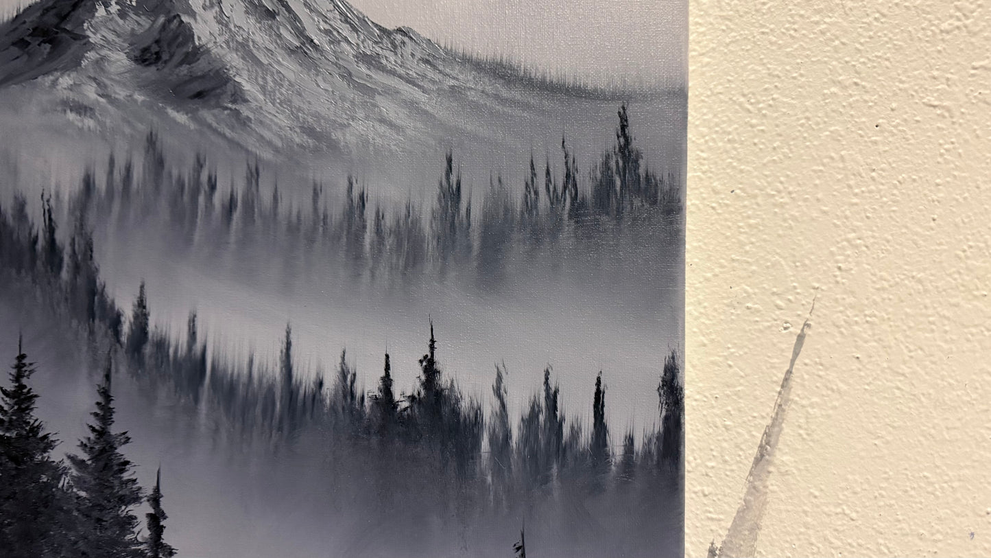 Painting #2164 - 16x20" Canvas - Black and White Mt Hood Landscape painted 11-29-25