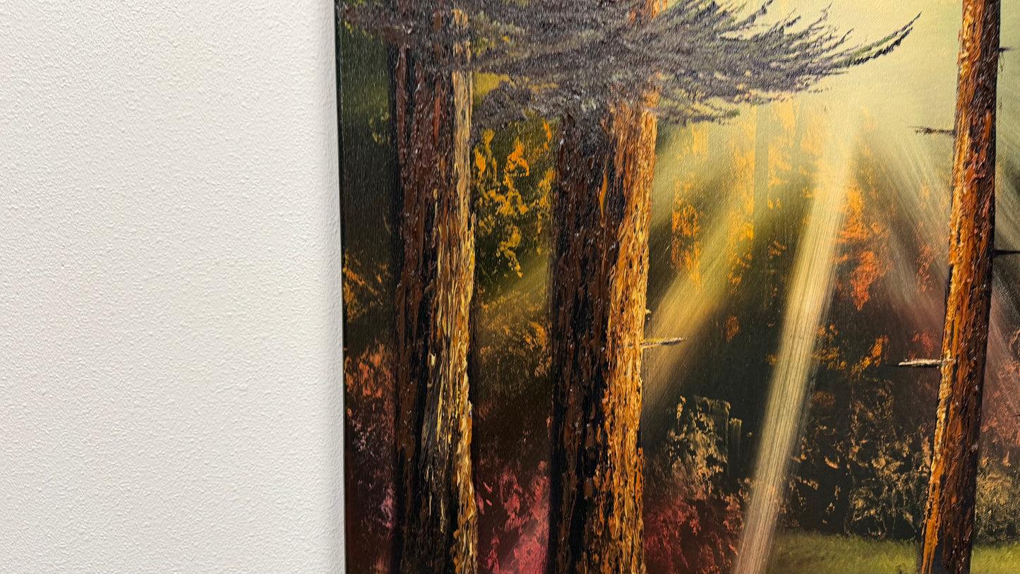 Painting #2521 - 20x24" Canvas - Sunset Forest Landscape painted 7-20-26