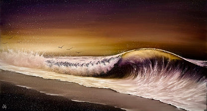 Painting #2614 - 20x36" Stage 2 Canvas - Night Seascape painted 9-21-26