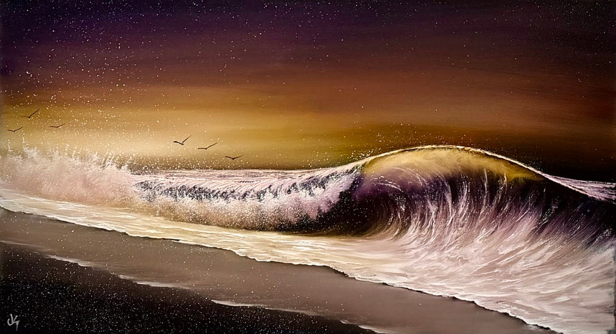 Painting #2614 - 20x36" Stage 2 Canvas - Night Seascape painted 9-21-26
