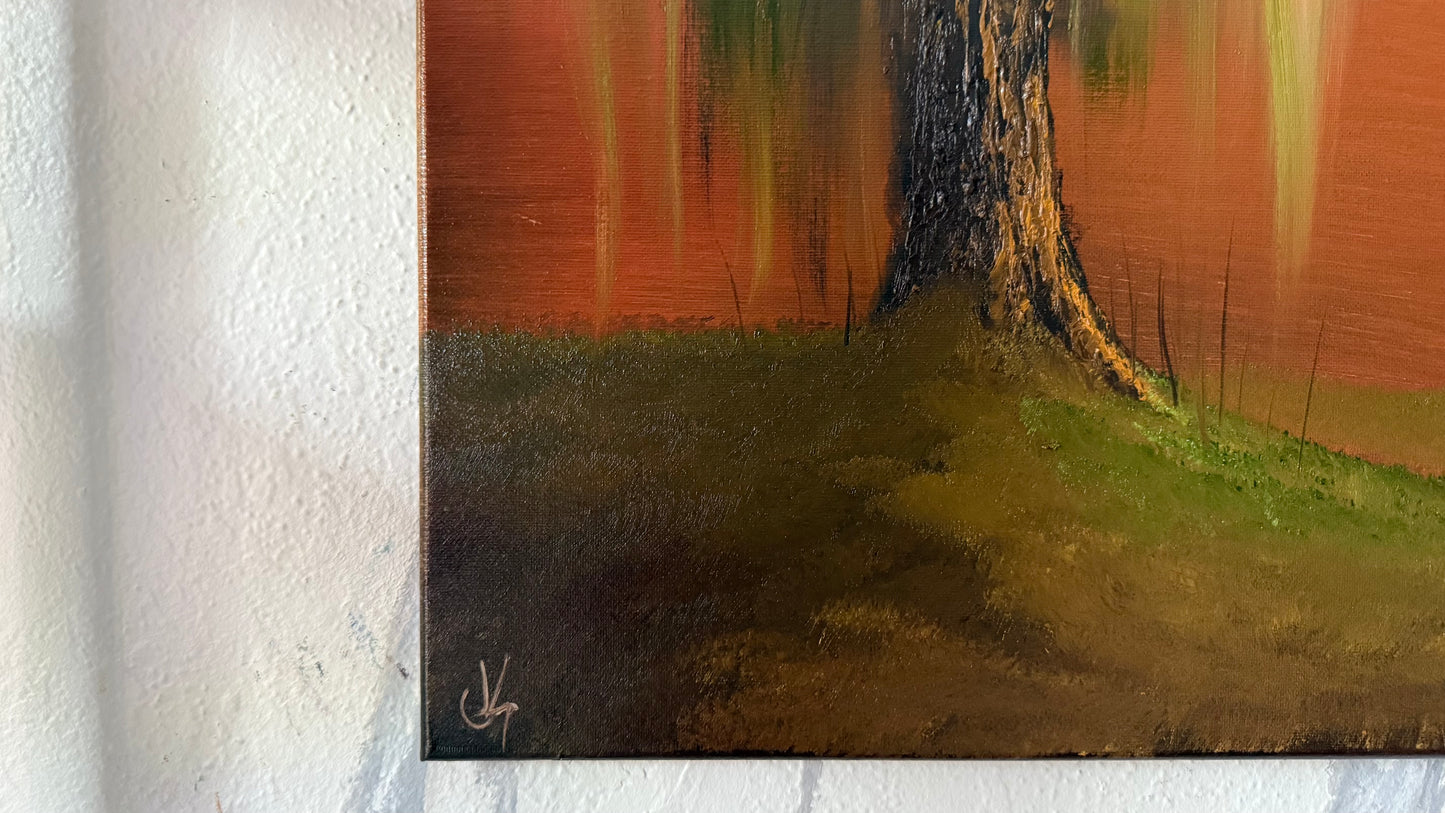 Painting #2061 - 16x20" Canvas - Willow Tree Landscape painted 9-18-25