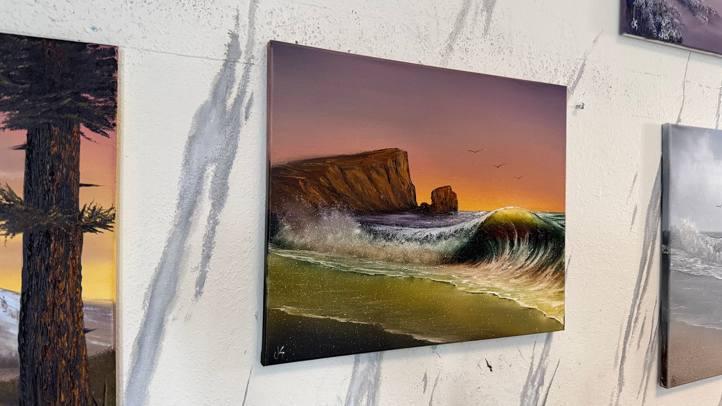 Painting #2385 - 16x20" Canvas - Aphrodite's Rock Seascape painted 4-13-26