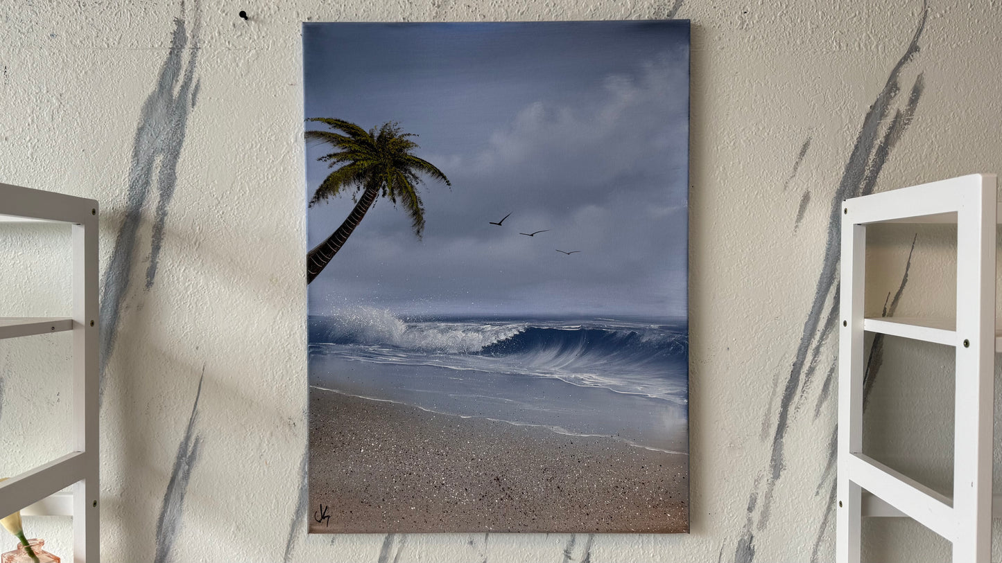 Painting #2117 - 18x24" Canvas - Palm Tree Seascape painted 10-25-25