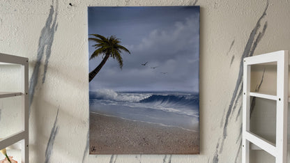 Painting #2117 - 18x24" Canvas - Palm Tree Seascape painted 10-25-25