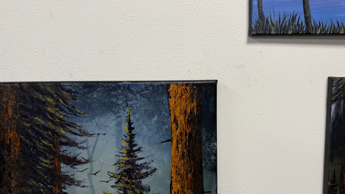 Painting #2653 - 18x24" Canvas - Sunset Cabin Landscape painted 10-17-26
