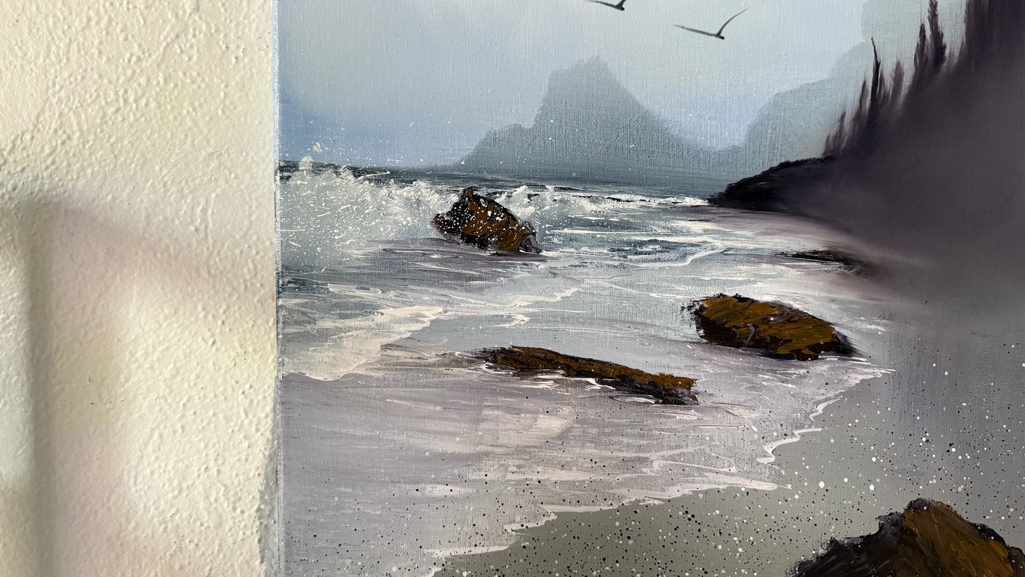 Painting #2062 - 16x20" Canvas - In The Mist - Oregon Coast Seascape painted 9-18-25