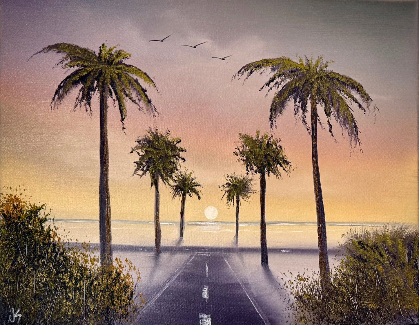 Painting #2246 - 16x20" Canvas - Palm Tree Drive painted 1-19-26
