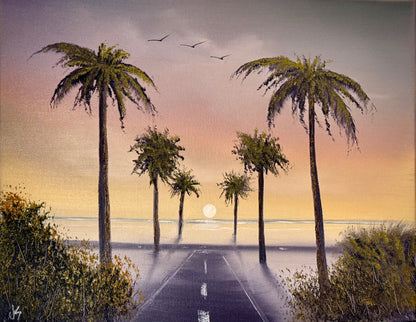 Painting #2246 - 16x20" Canvas - Palm Tree Drive painted 1-19-26