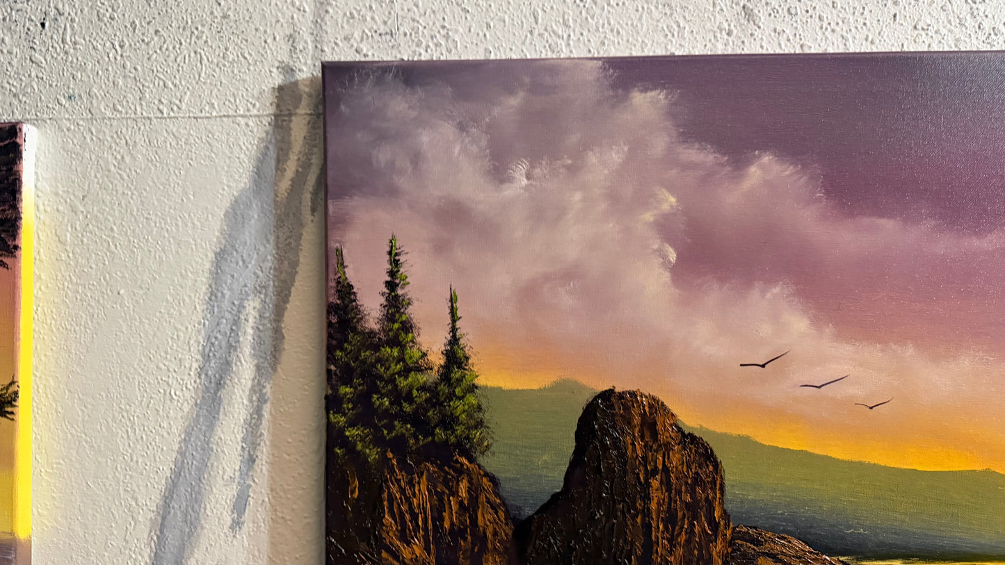 Painting #2478 - 20x24" Canvas - Sunset Oregon Coast Seascape painted 6-5-26