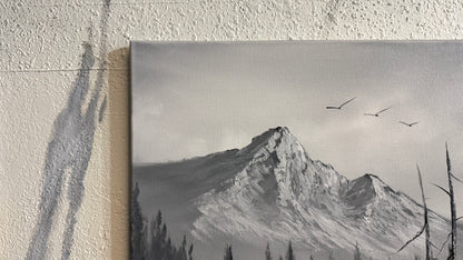 Painting #2247 - 18x24" Canvas - Black and White Mountain Landscape painted 1-19-26