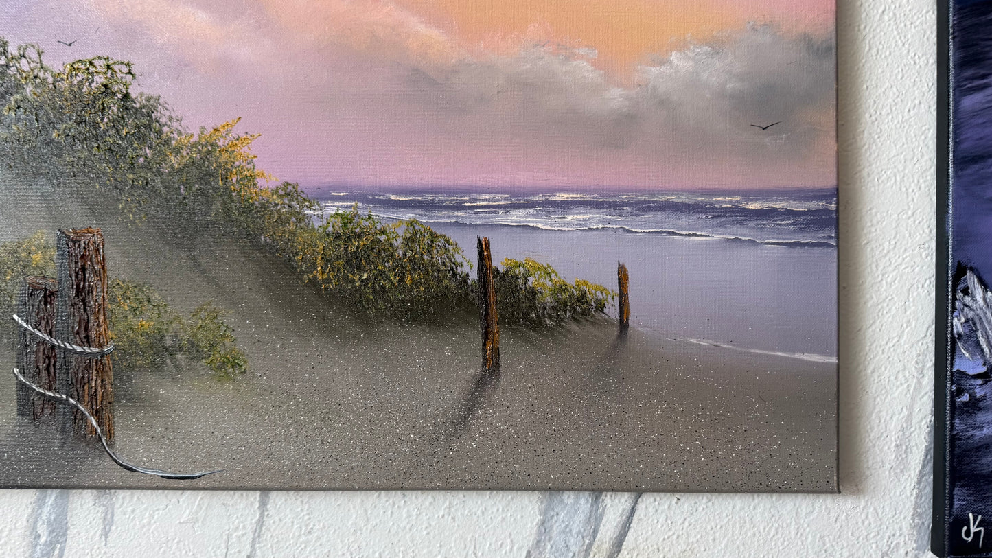 Painting #2440 - 20x24" Framed Canvas - East Coast Sunset Seascape painted 5-16-26