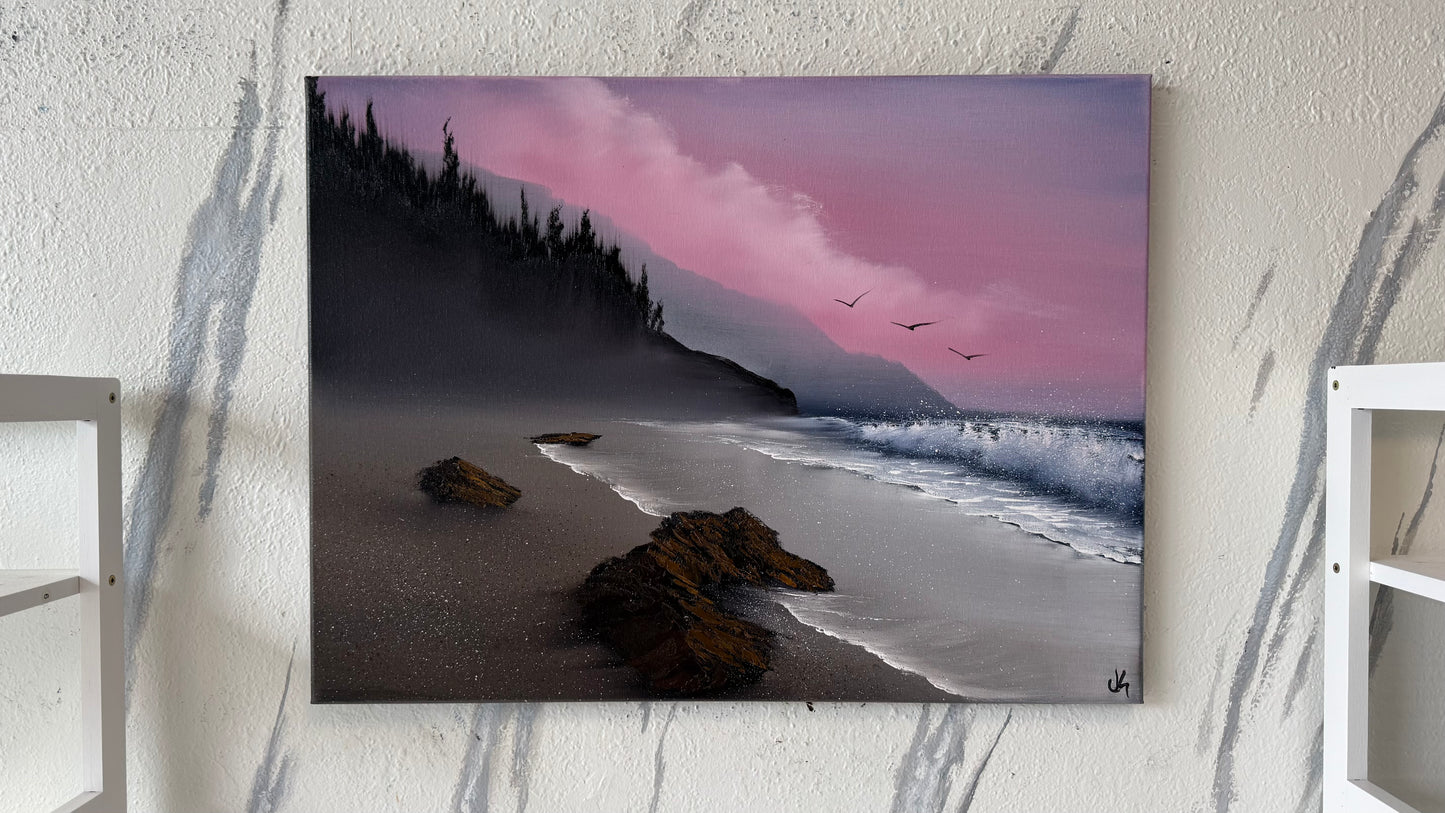 Painting #2118 - 18x24" Canvas - Oregon Coast Sunset painted 10-25-25