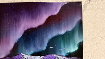 Painting #2185 - 16x20" Canvas - Aurora Mountain Landscape painted 12-13-25