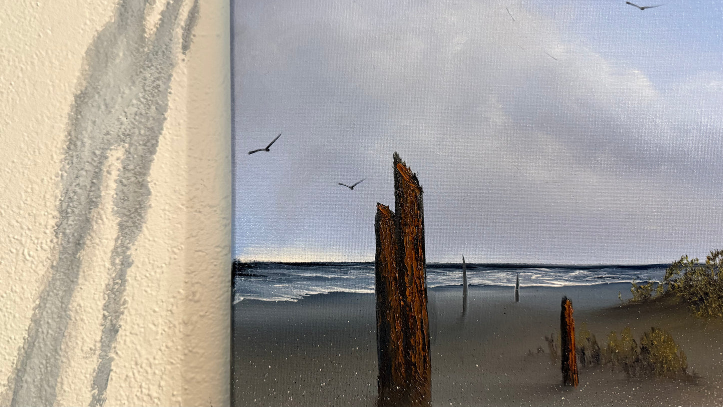 Painting #2419 - 16x20" Canvas - Kite Flying Seascape painted 4-30-26