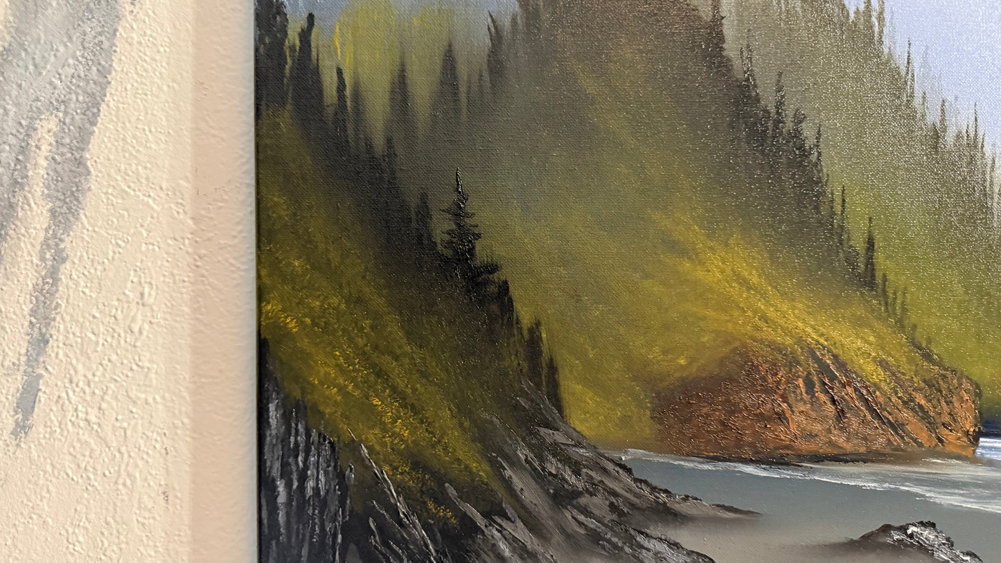 Painting #2416 - 20x24" Framed Canvas - Pacific Northwest Seascape painted 4-28-26